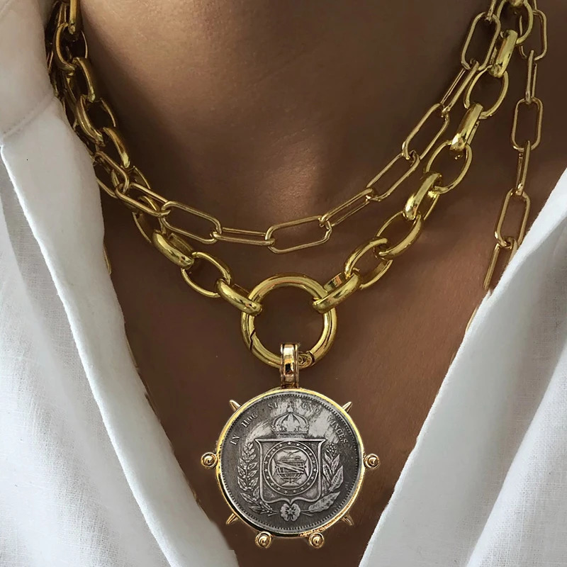 WomanS Ancient Coin charm Pendant Necklace Athena Original n Gift For Woman Vintage Accessories Fine Jewelry 250227