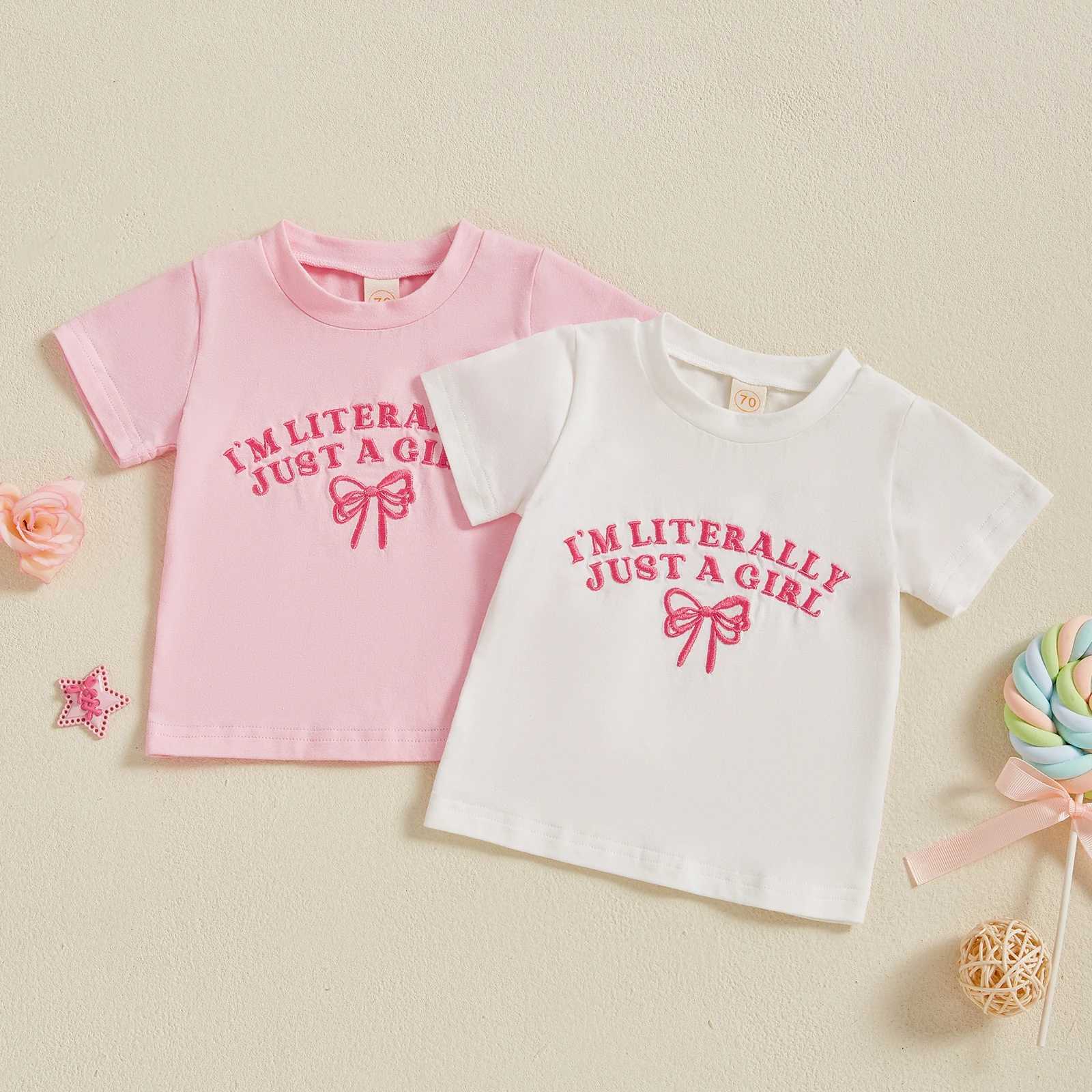 FOCUSNORM 0-3Y Infant Baby Girls Summer T Shirts Short Sleeve Bow Letter Embroidery Print Pullover Lovely Tops T250603