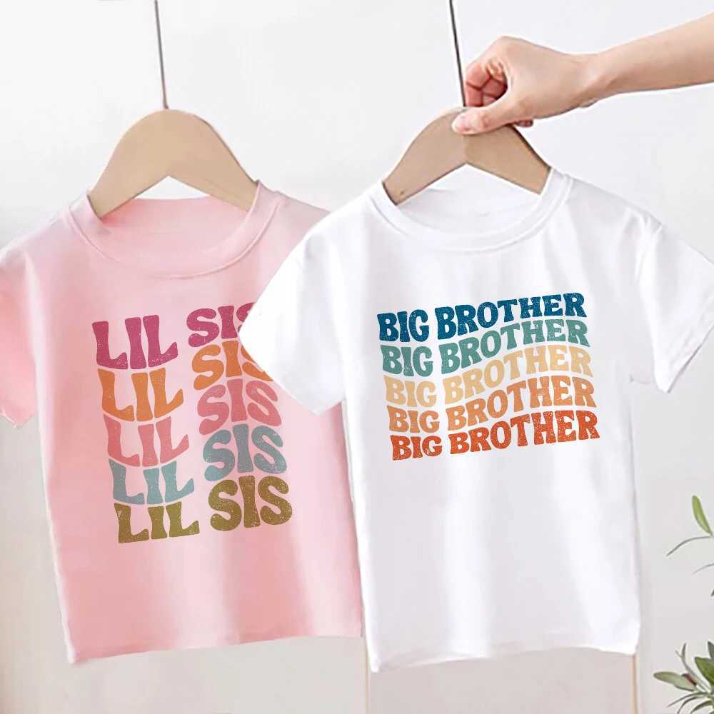 Big Brothes Little Sister Print Kid T-shirt for Boy Girl Matching Outfit Tops Summer Sibling T Shirt Retro Children Clothes TeeT250306