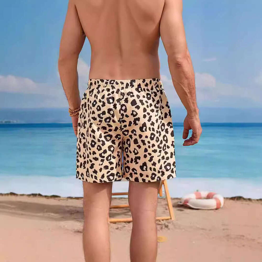 Men's leopard print men's quick drying water splashing shorts, loose oversized beach five quarter pants, 2025 new casual versatile fashion c