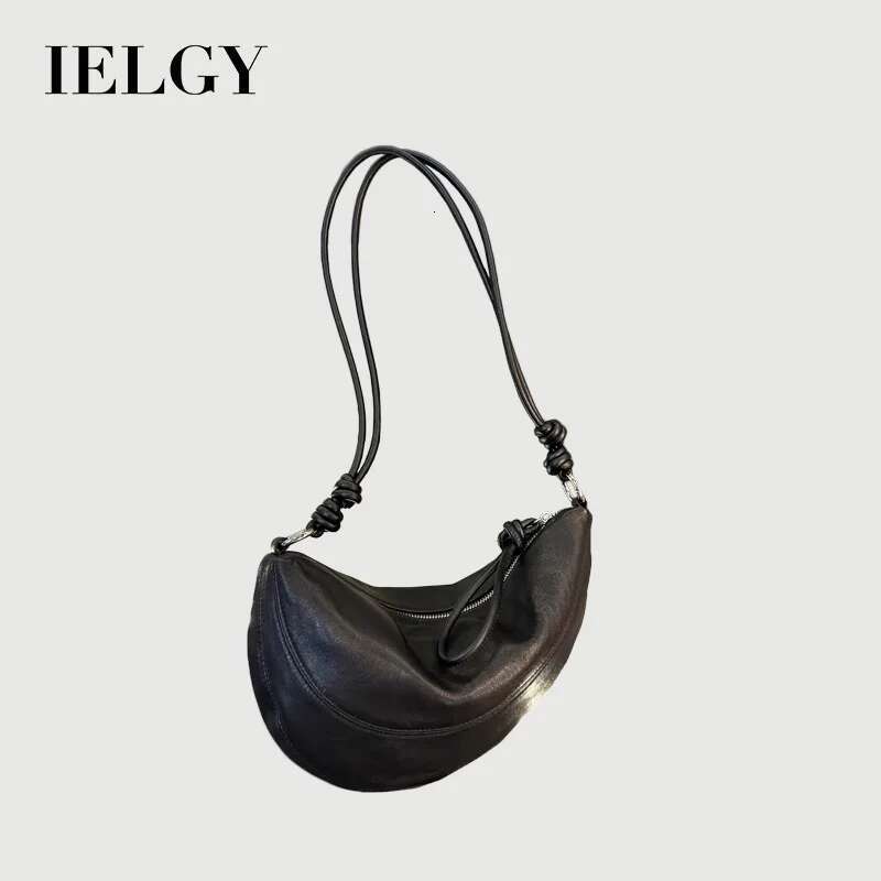 IELGY High End Casual Versatile One Shoulder Crossbody Soft Leather Crescent Underarm Bag
