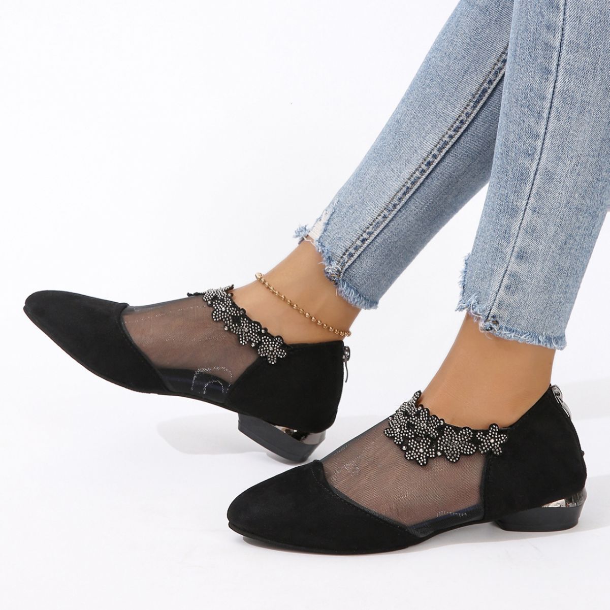 Sandals plus size with diamond studded decoration 2025 summer new women's slope mesh surface ddmykukumalu