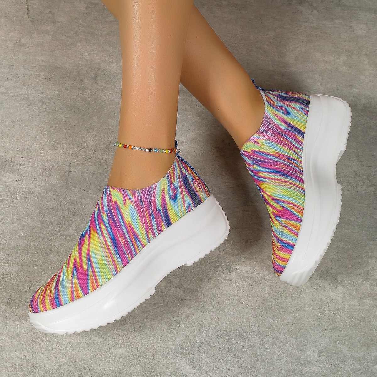 Women's Colorful Slope New Style 2025 Rainbow Casual Shoes Large Summer Upper Thick Bottom ddmykukumalu