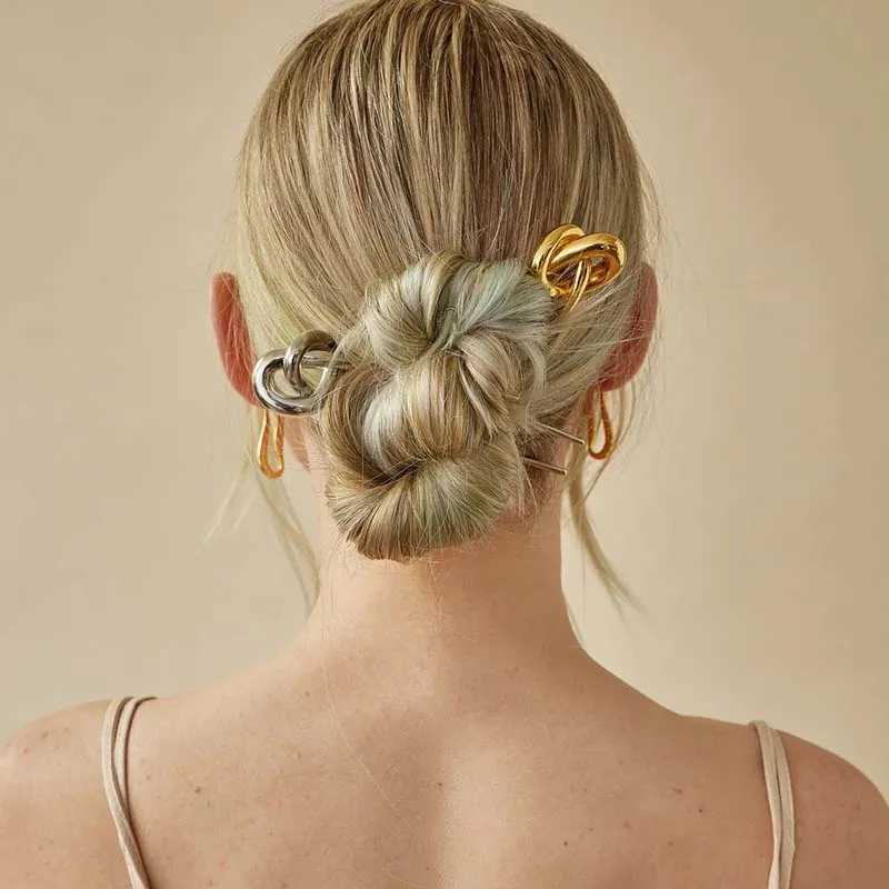 Stainless Steel Gold Color Knot Hair Stick For Wen Fashion Metal U-Shaped Glossy Hairpin Hair Jewelry Accessories Gift X250306