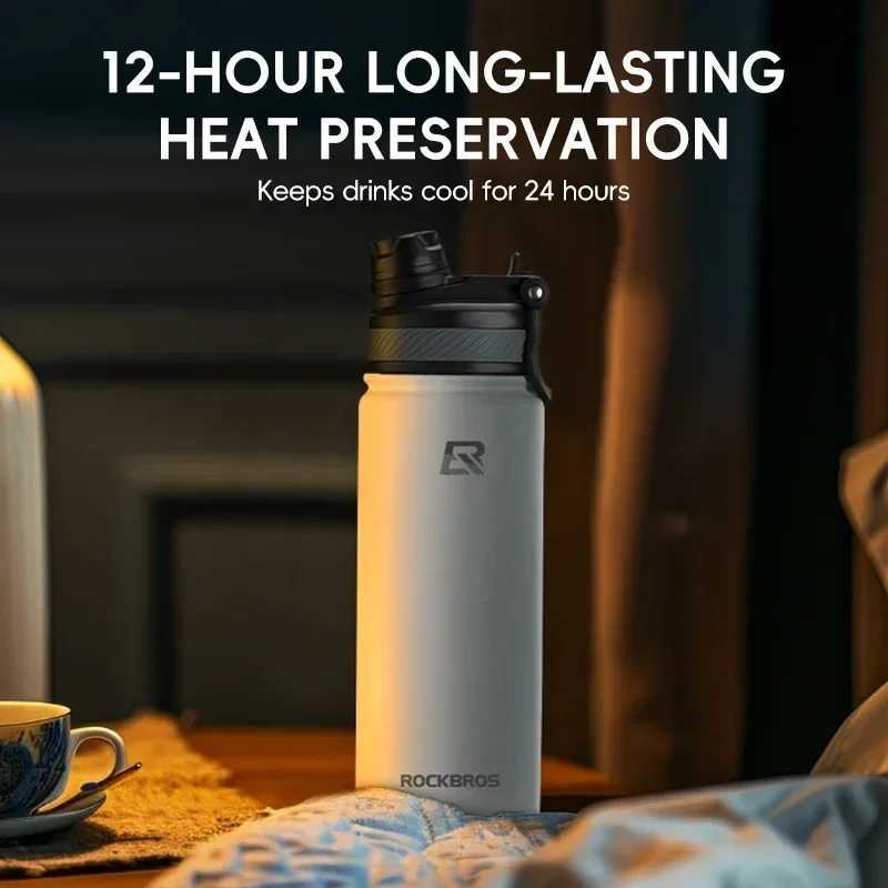 ROCKBROS L Thermal Water Bottle Sports Water Bottle Non Slip 304 Stainless Steel Cold And Hot Thermo Cup Cycling Hiking EquipW250306