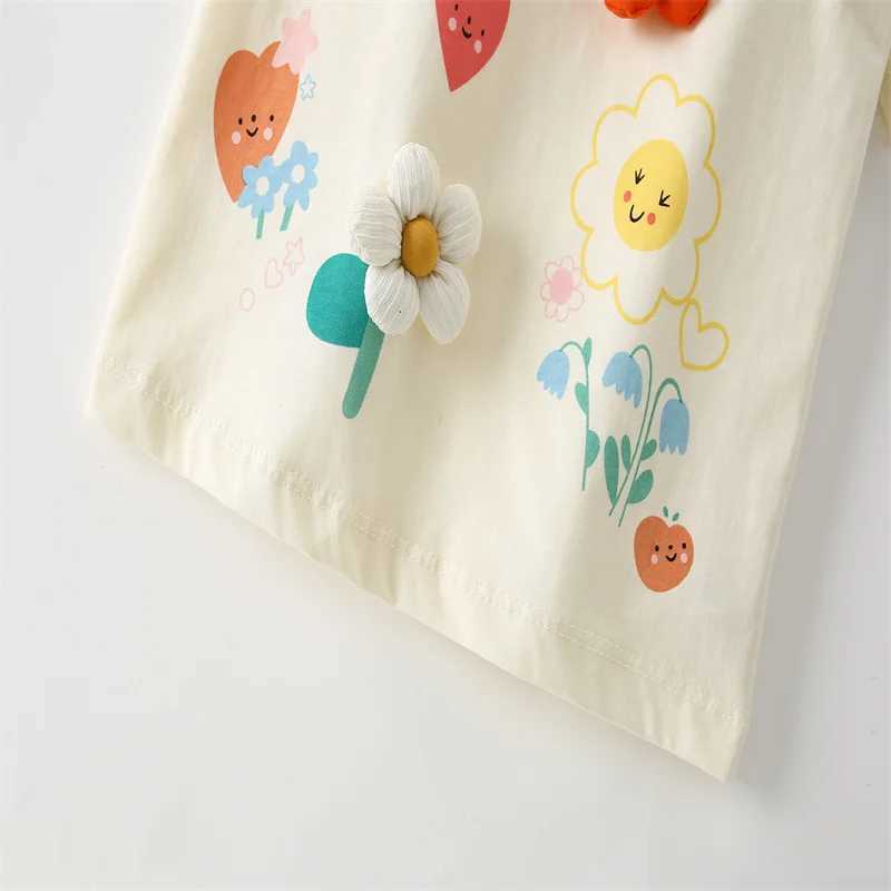 Jumping Meters 3-8T Flowers Kids Tees Hot Selling Cotton Summer Girls Tshirts Baby Clothes Childrens Tees TopsT250306