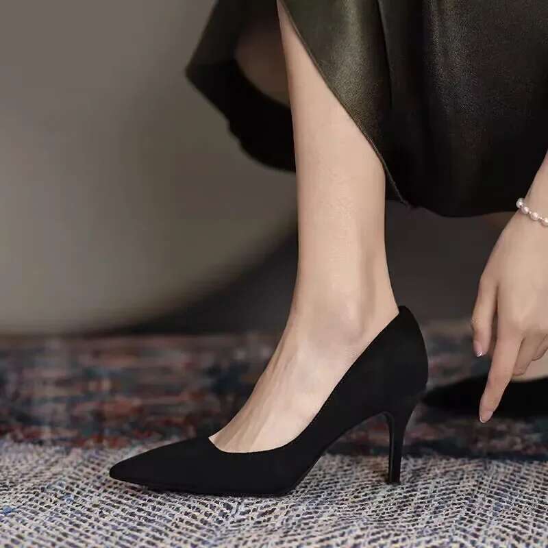 Women High S Pointed Thin Heel High-heeled Pumps New Suede Black Red Blue Women's Single Shoes Big Size 42