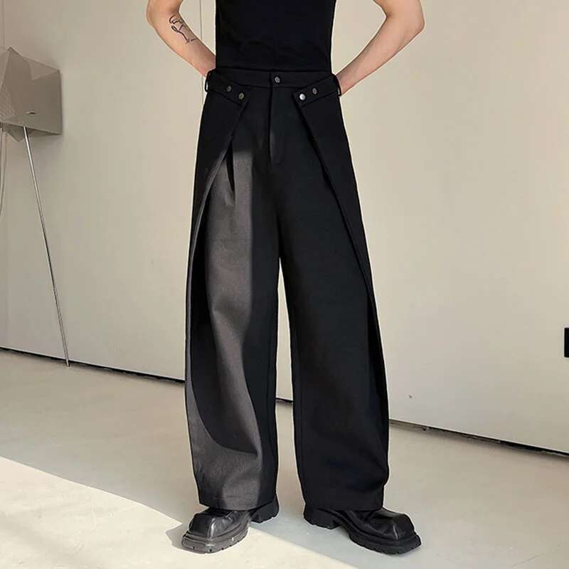 IEFB Men's Trousers Cut Loose Wide Leg Jeans New Solid Color Patchwork Baggy Denim Pants Korean Fashion Street 9A7433