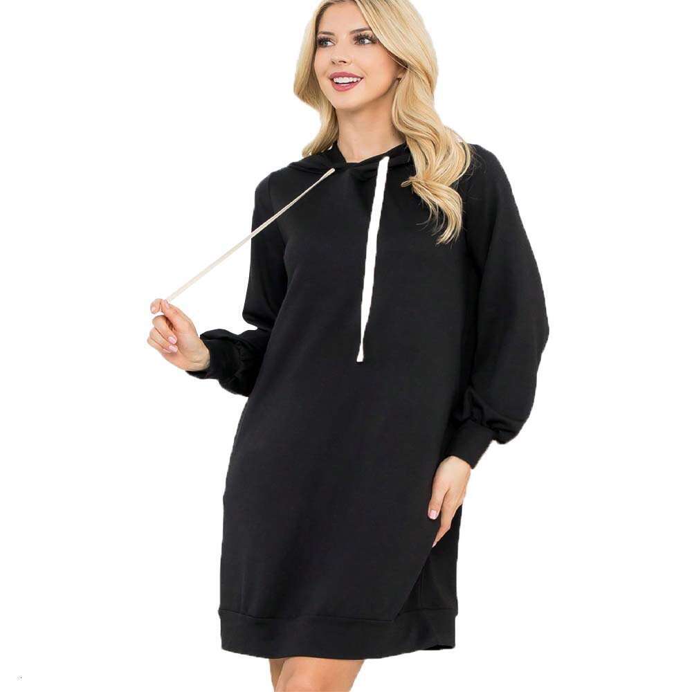 New Women's Casual Style Versatile Autumn And Winter Mid To Long Loose Drawstring Hooded Sweatshirt Dress KLMY