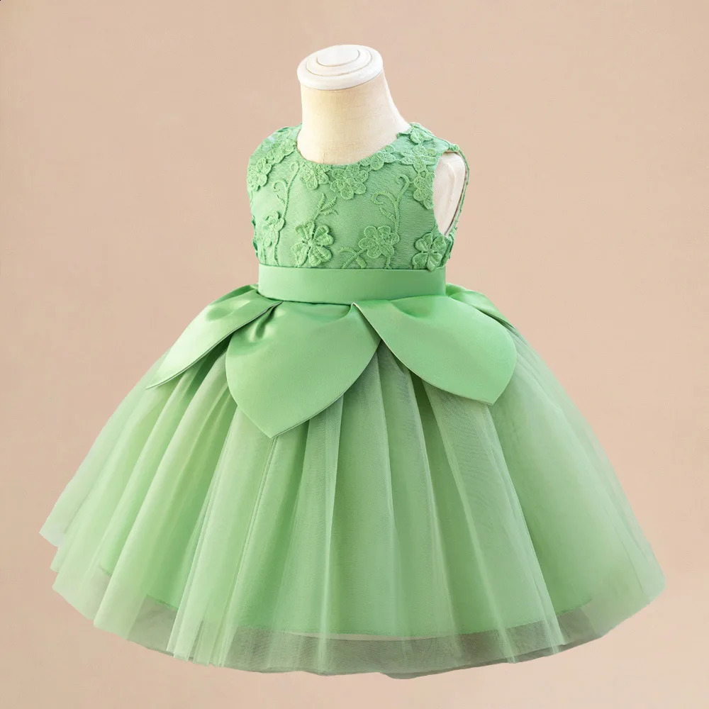 Toddler Girls Green Party Dress Princess Evening Sleeveless Gown Girls Fly Sleeves Bow 1-5Y Birthday Weddings Gown Summer Dress 250305