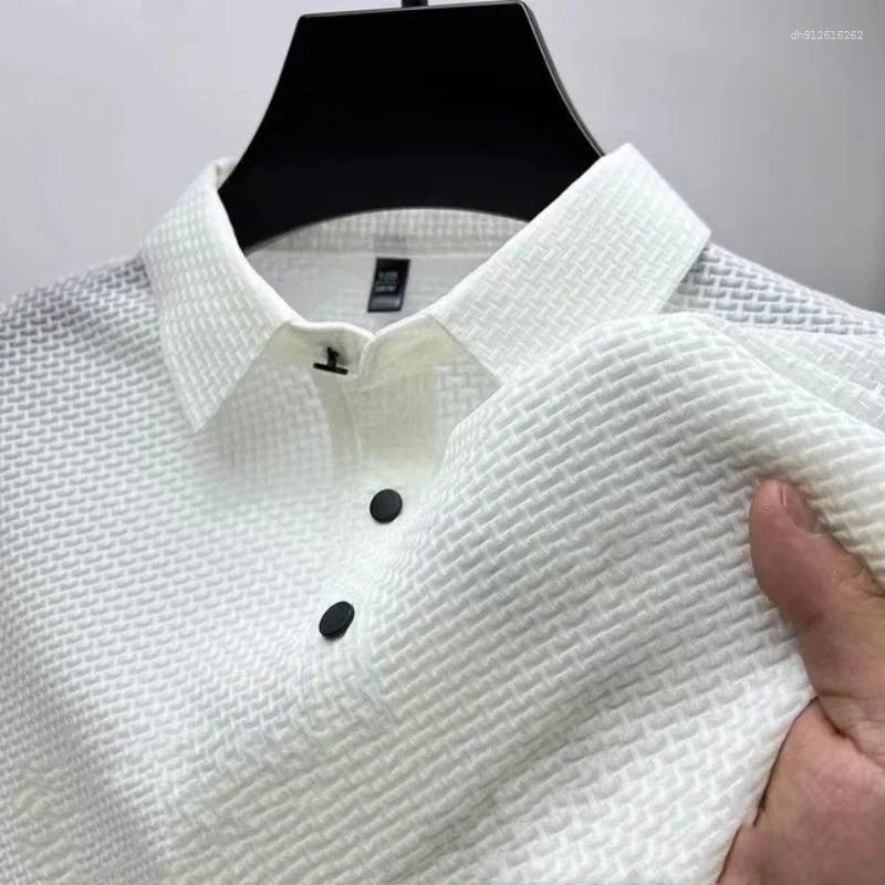 Men's Polos Summer Embroidered Silk Elastic Polo Shirt For Luxury Trend Fashion Leisure Breathable Cool Short Sleeved T-shirt Top
