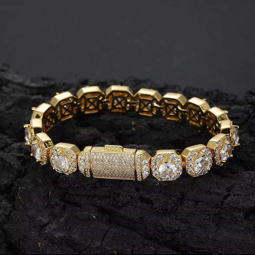 Hip Hop Streetwear Jewelry Set Men's & Women's Spring Clasp Tennis Chain Necklace Zircon Bracelet