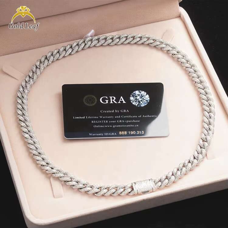 Goldleaf Jewelry S Sterg Sier Hip Hop Custom 10Mm Iced Out VVS Moissanite Cuban K Chain For Men Women