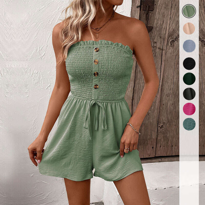 Hot selg summer women's European and American solid color strapless jumpsuit shorts 2025 new casual versatile fashion clothing