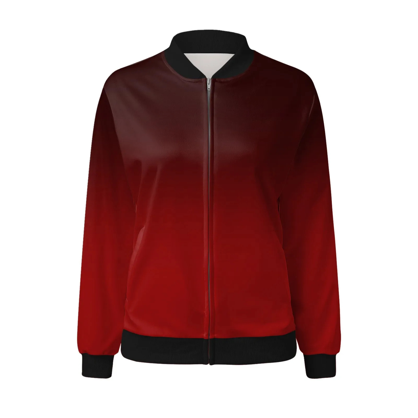 Womens Printed Bomber Jackets Zipper Casual Spring Autumn Coats Stand Collar Baseball Elegant Ladies Outerwear 250306