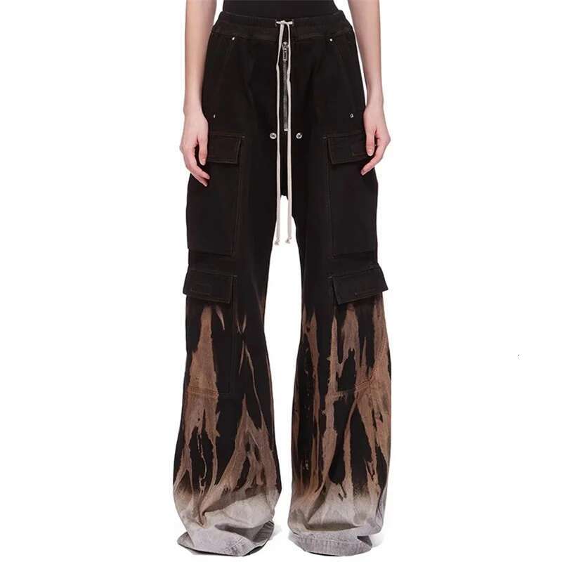 Jeans New Flame Dyed Multi Pocket Cargo For Spring 2025 Women's Couple Style Loose Cotton Wide Leg Pants Y2k