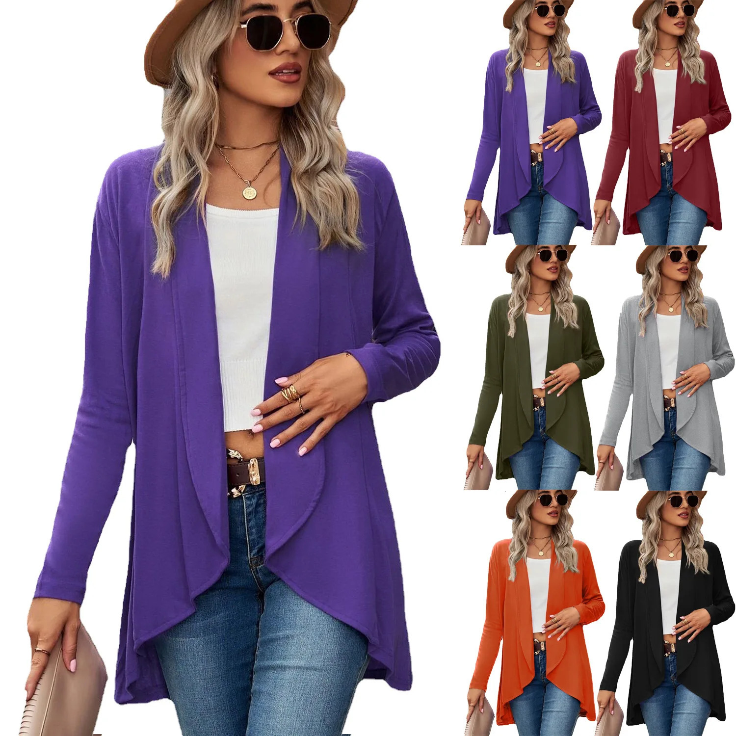 Spring Autumn Female Solid Color Loose Long Sleeve Coats Womens Cardigans Ladys Tops Jacket Casual Outwears 250306