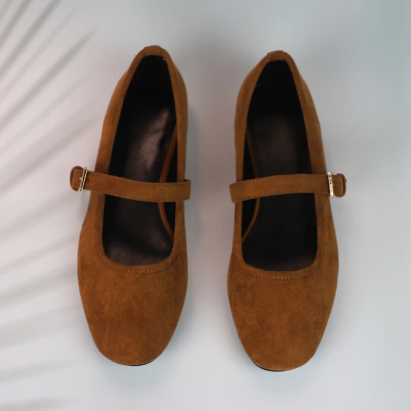 Walking Womens Mary Janes Shoes 2025 Spring Round Toe Soft Faux Suede Retro Brown Girl Barefoot Ballet Flats 250306