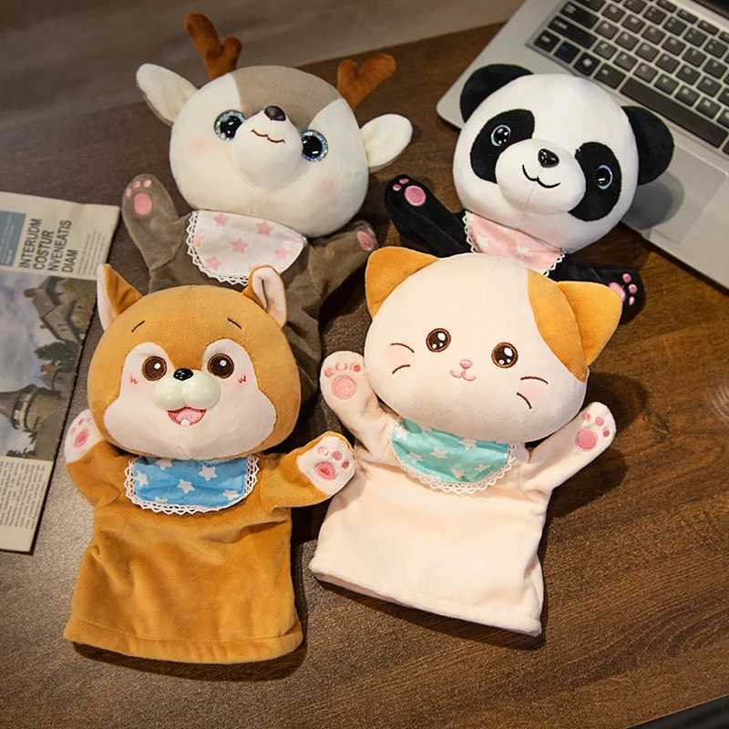 Free shipping Stuffed Plush Animals Hand Finger Story Puppet Kawaii Dolls Educational Toys Cat Deer Panda Shiba Inu Birthday Gift