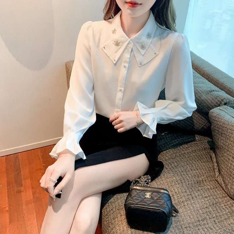 Elegant Long Sleeve Chiffon Shirts Women 2025 Autumn Winter Fashion White Blusa Feminina Korean Style Office Ladies Tops Blouses