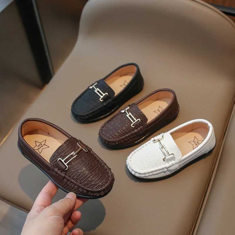 Boys Leather Shoes Black White for School Party Wedding Kids Formal Flats Loafers Slip-on Soft Loafers Children Moccasins 26-35T250306