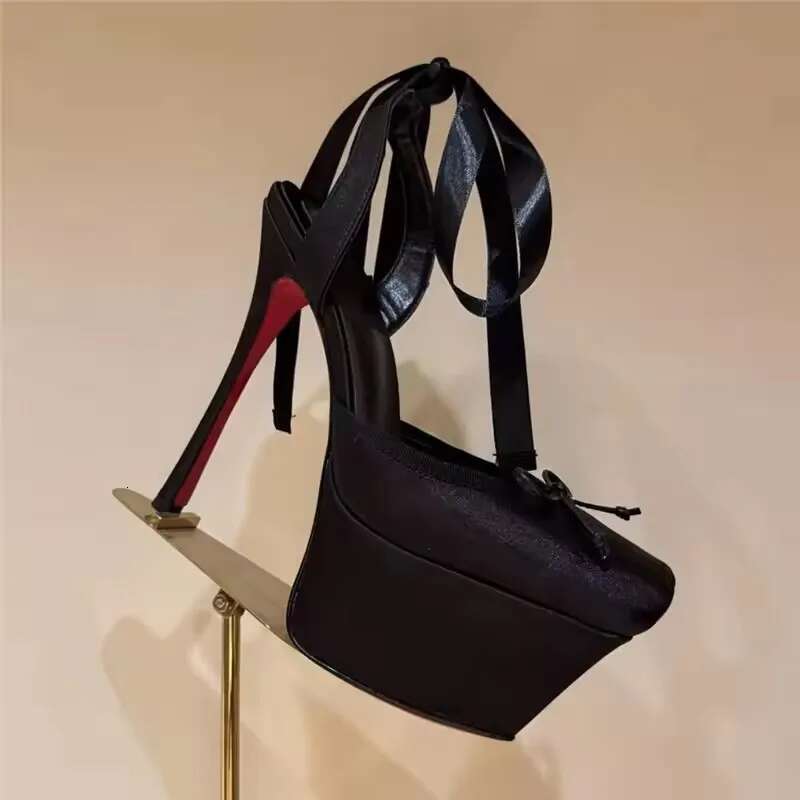 Brand High Heeled Platform Shoes Fashion Woman's Square Toe Thick Bottom Butterfly-Knot Pumps Women Dance Sandals