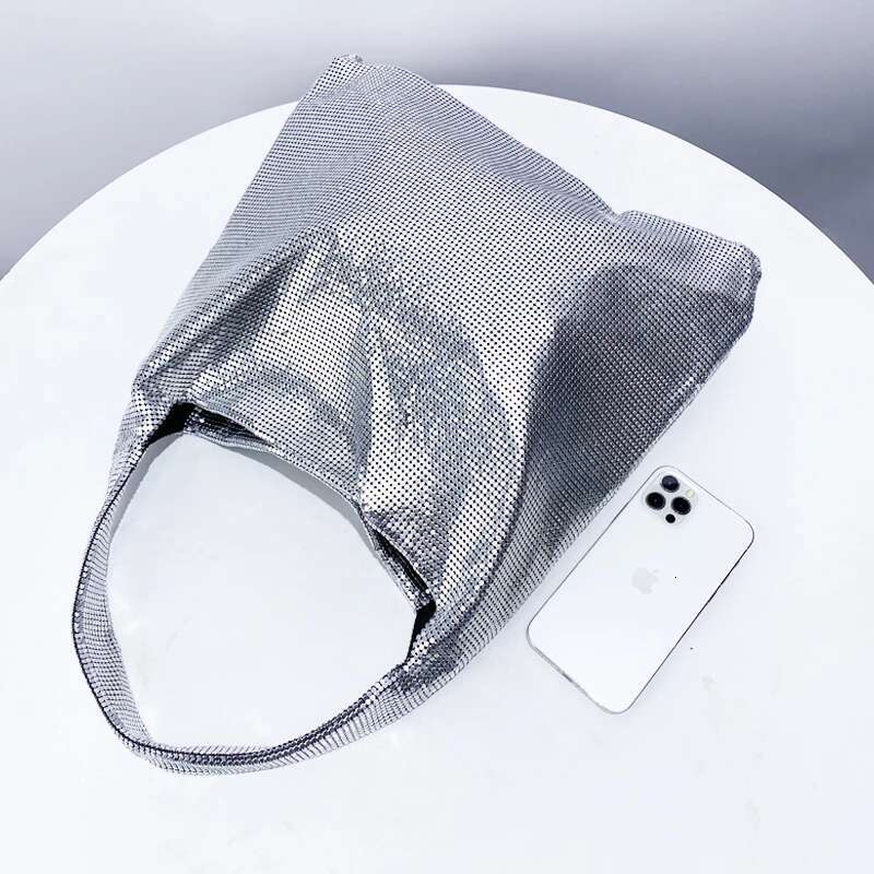 Aluminum Sheet Metal Mesh Sequins Tote Bags For Women Designer Handbag Purse 2024 New In Fashion Shoulder Evening Party