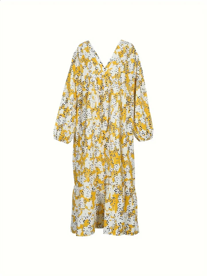 Plus Size 2025 Spring and Summer Womens Flower Lantern Sleeve Waist Dress Elegant Casual Mature 250526