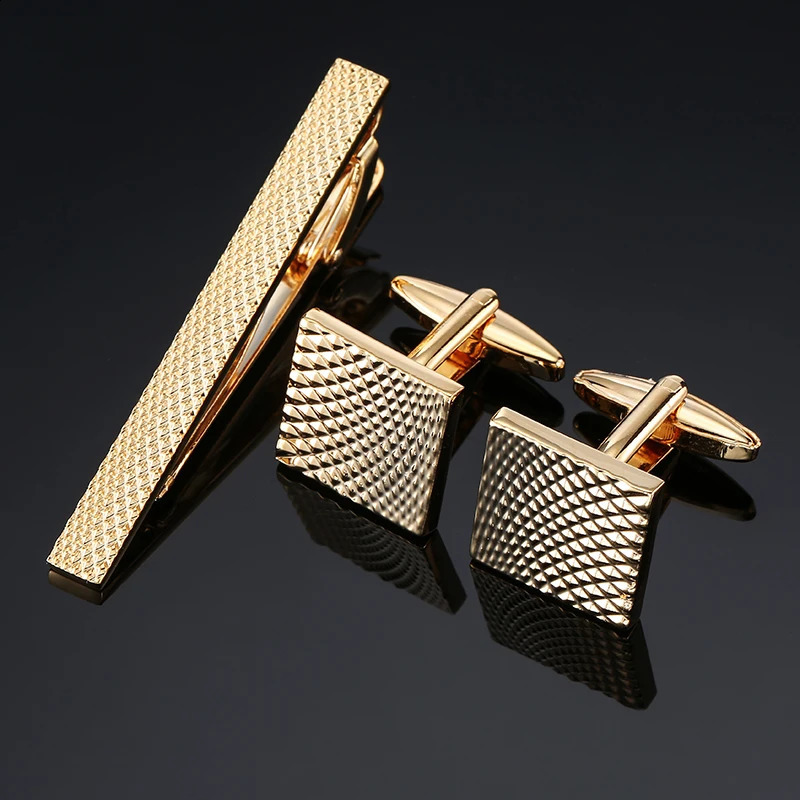 High Quality Cuff links necktie clip for tie pin mens gift Classic pattern bars cufflinks set Men Jewelry 250228
