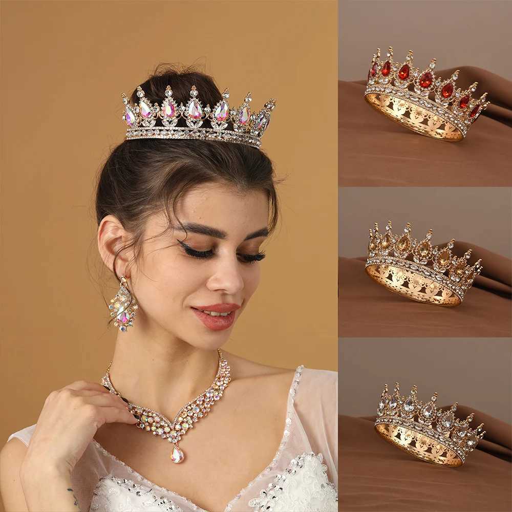 European Princess Tiara Round Baroque Pageant Crowns Crystal Fl Crown King Tiaras Bridal Wedding Hair Accessories X250306