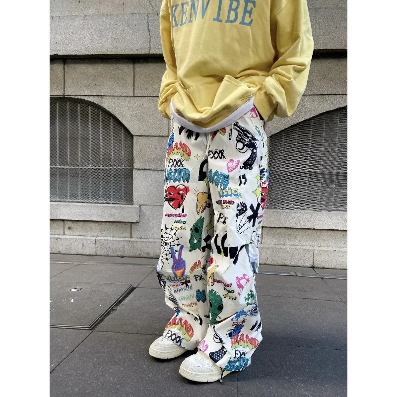 2024 American Style Vintage Men Womens Versatile Straight-leg Casual Pants Colorful Drawstring Cargo Pants Casual Leggings 250306