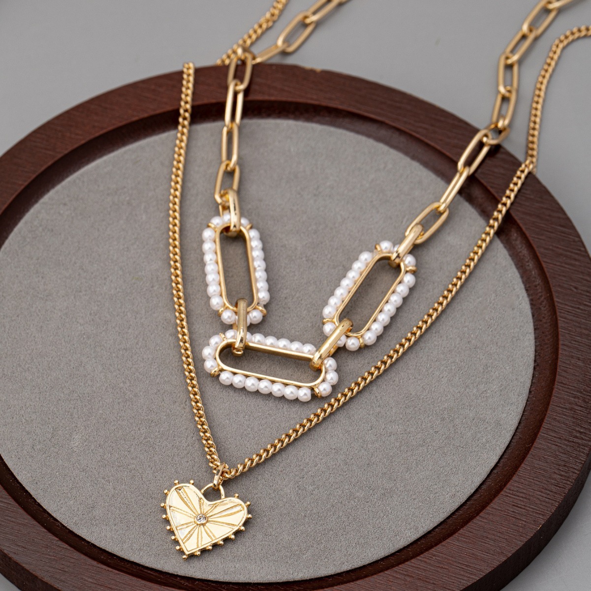 Ins Style Pearl Love Pendant Necklace Women's Fashion Trend Multi-layer Collarbone Chain Jewelry