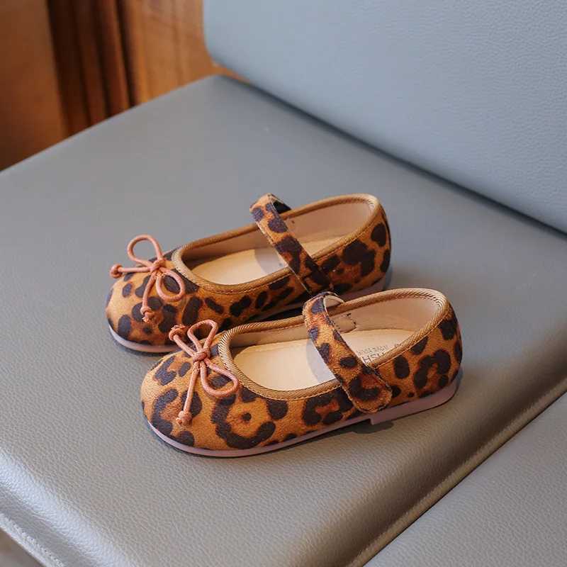 Leopard Printed Kids Flats Shoes Bow Shallow Hook Loop Baby Girls Fashion Shoes PU Soft Sole Toddler Children Mary JanesT250306