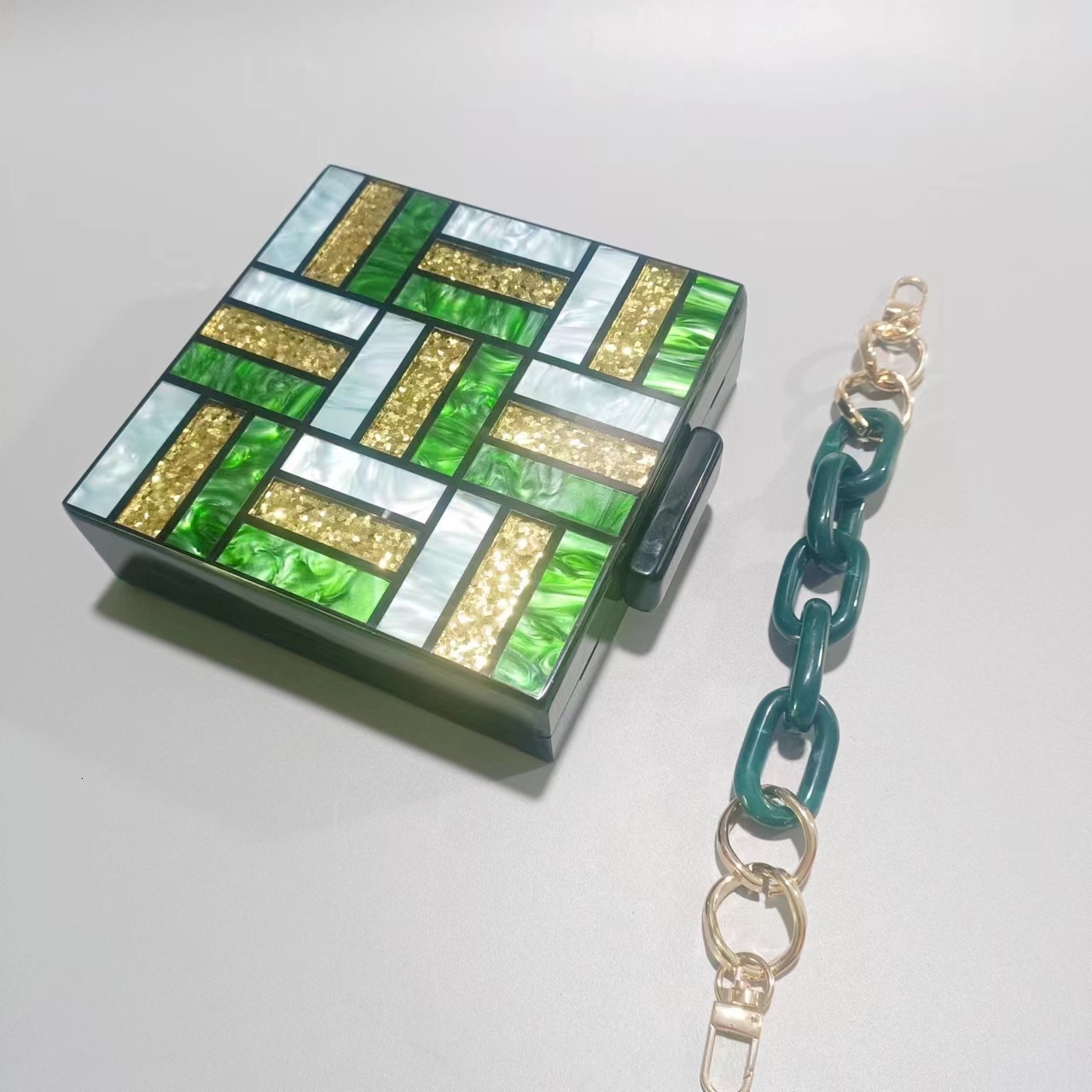 Summer Splicing Trendy Single Shoulder Chain Bag For Women Vintage lucite evening bag