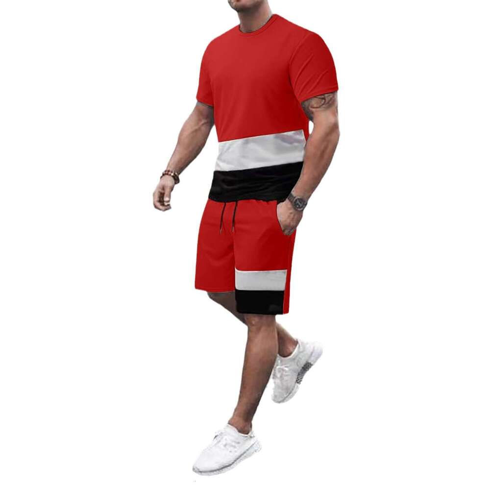 Summer Color blocked Short for Men's Ins Trendy Loose Couple Half sleeved T-shirt Top Set 2025 New Casual Versatile Fashion Clothing