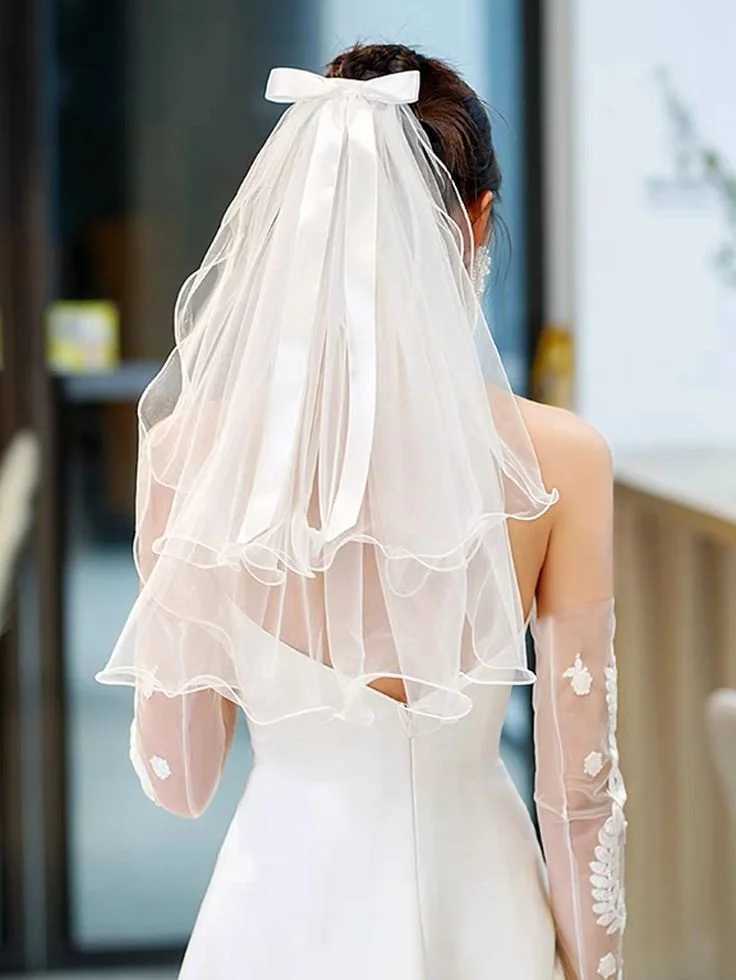 White Tle Bow Veil Hairpin Pearls Wedding Bachelorette Hen Party Elegant Bridal Veil Hair Clip Gifts Wen Hair Accessories X250306