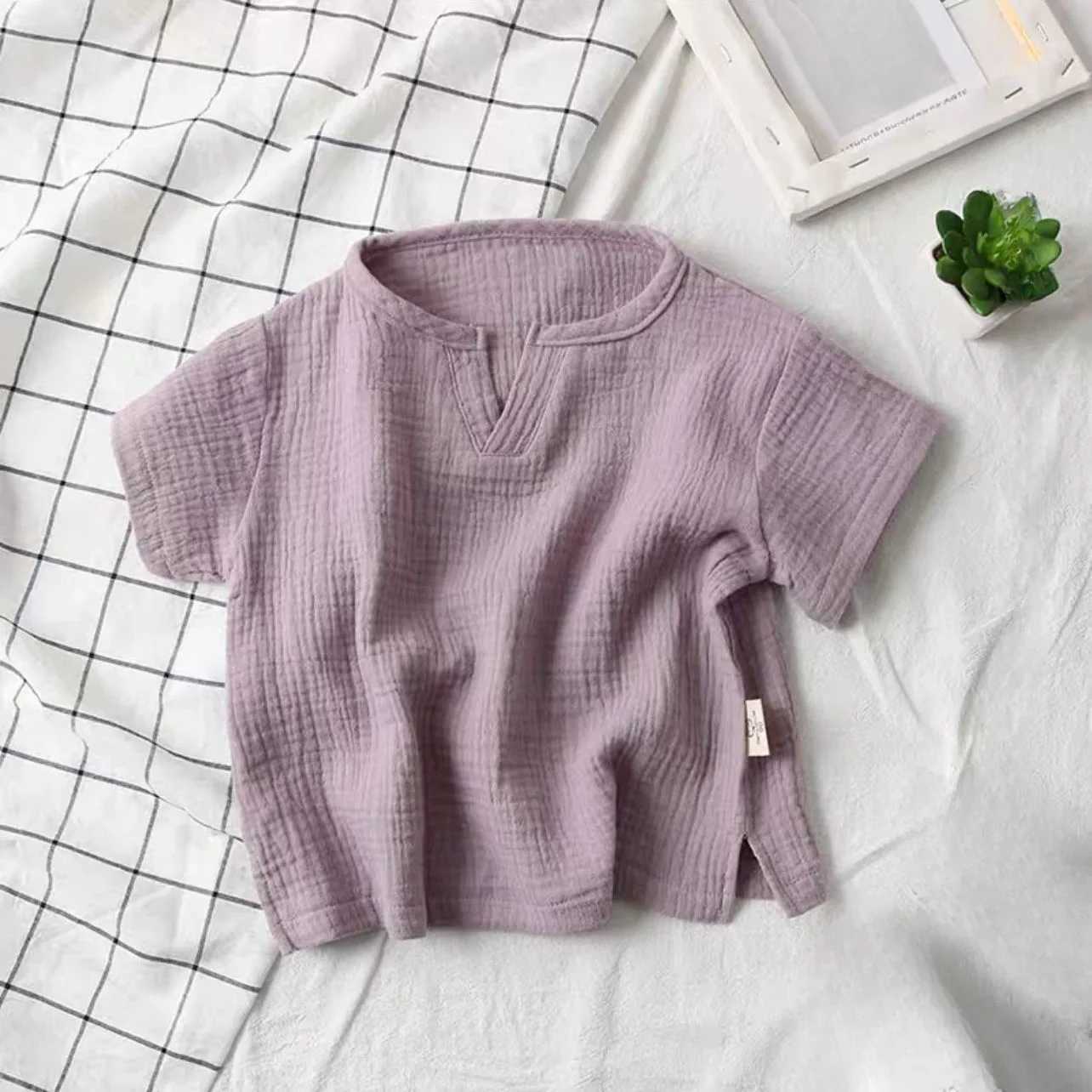 Childrens Clothing T-Shirt Kids Clothes Boys Girls Summer Solid Tops Short Sleeve Clothes 100% Cotton Muslin Baby ClothingT250306