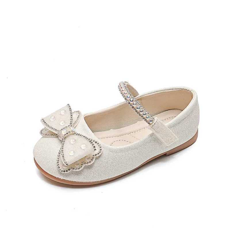 Pink Glass slipper Bows Rhinestone Girls Princess Shoes For Wedding Party Kids Leather Shoes Children Dance Performance ShoesT250306