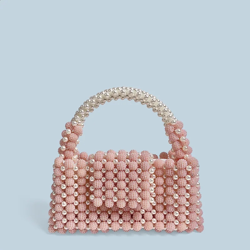Fahsion Pink Acrylic Pearl Beaded Evening Bag for Youth Lady Womens Hand-beaded Handbag Wedding Party Clutches 250305