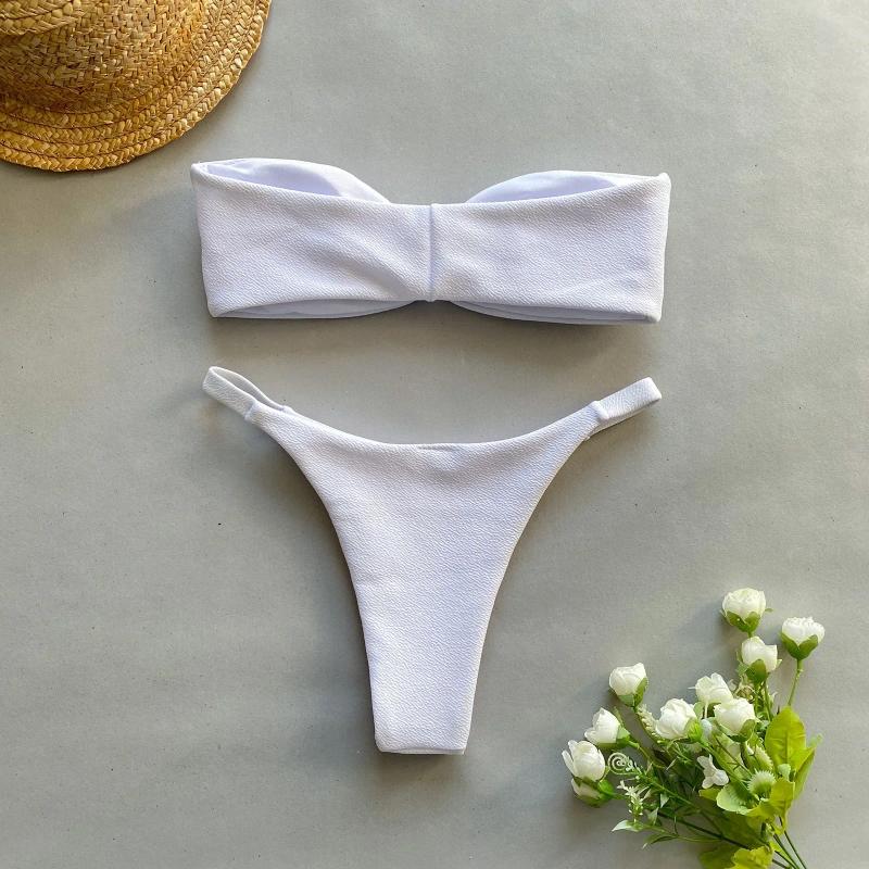 Women's Swimwear Bandeau 2025 Women Micro Bikini Set White Swimsuit Sexy Strapless Push Up Bathing Suits Backless Beachwear Monokini