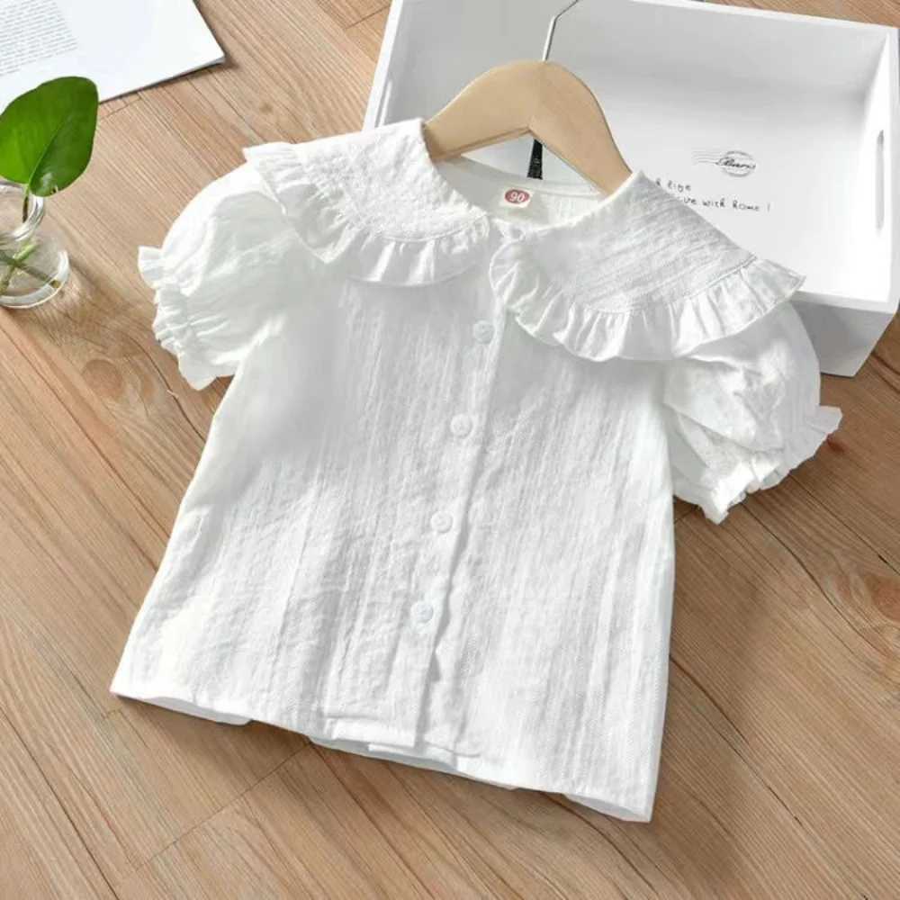 Summer Baby Girl Blouse Toddler Kids Girls Shirt Ruffle Short Sleeve Shirts Children Infant Cotton Tops Tees Pink WhiteT250306