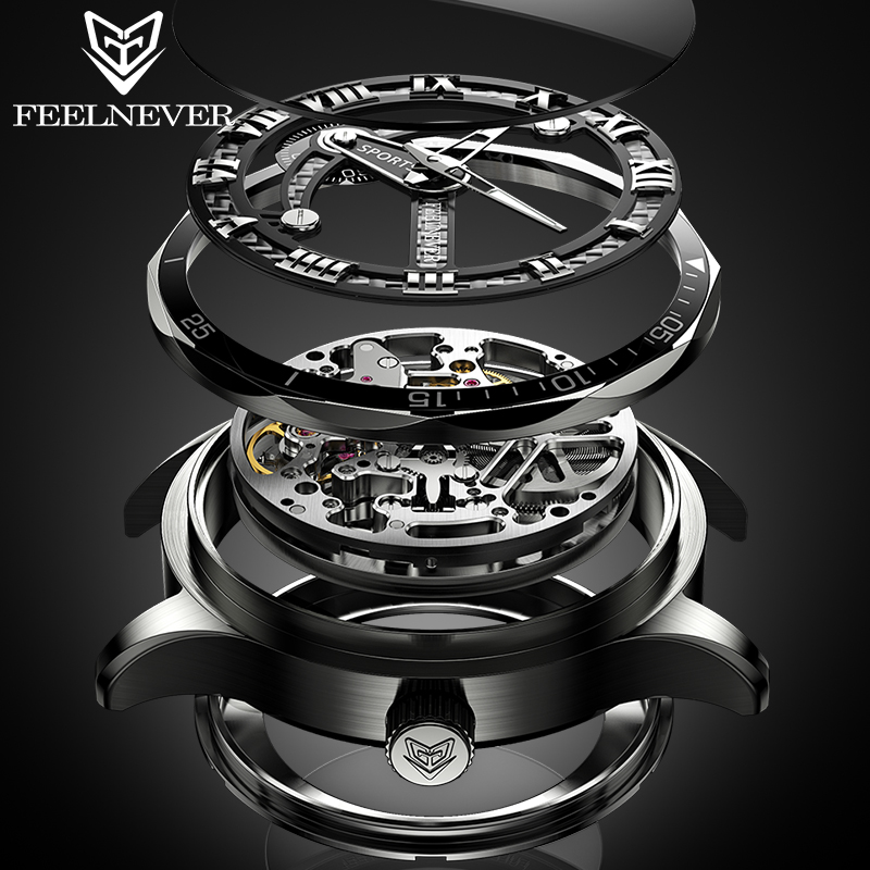 LIGE Classic Hollow Design Men's Fully Automatic Mechanical Watch Steel Strip Business Trend Waterproof Watch