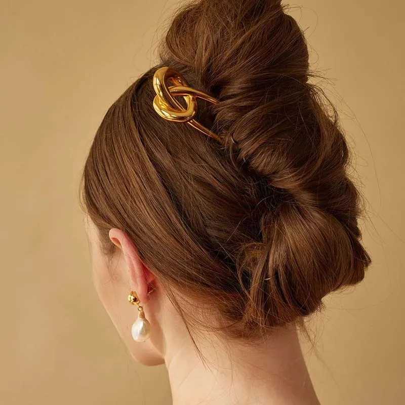 Stainless Steel Gold Color Knot Hair Stick For Wen Fashion Metal U-Shaped Glossy Hairpin Hair Jewelry Accessories Gift X250306