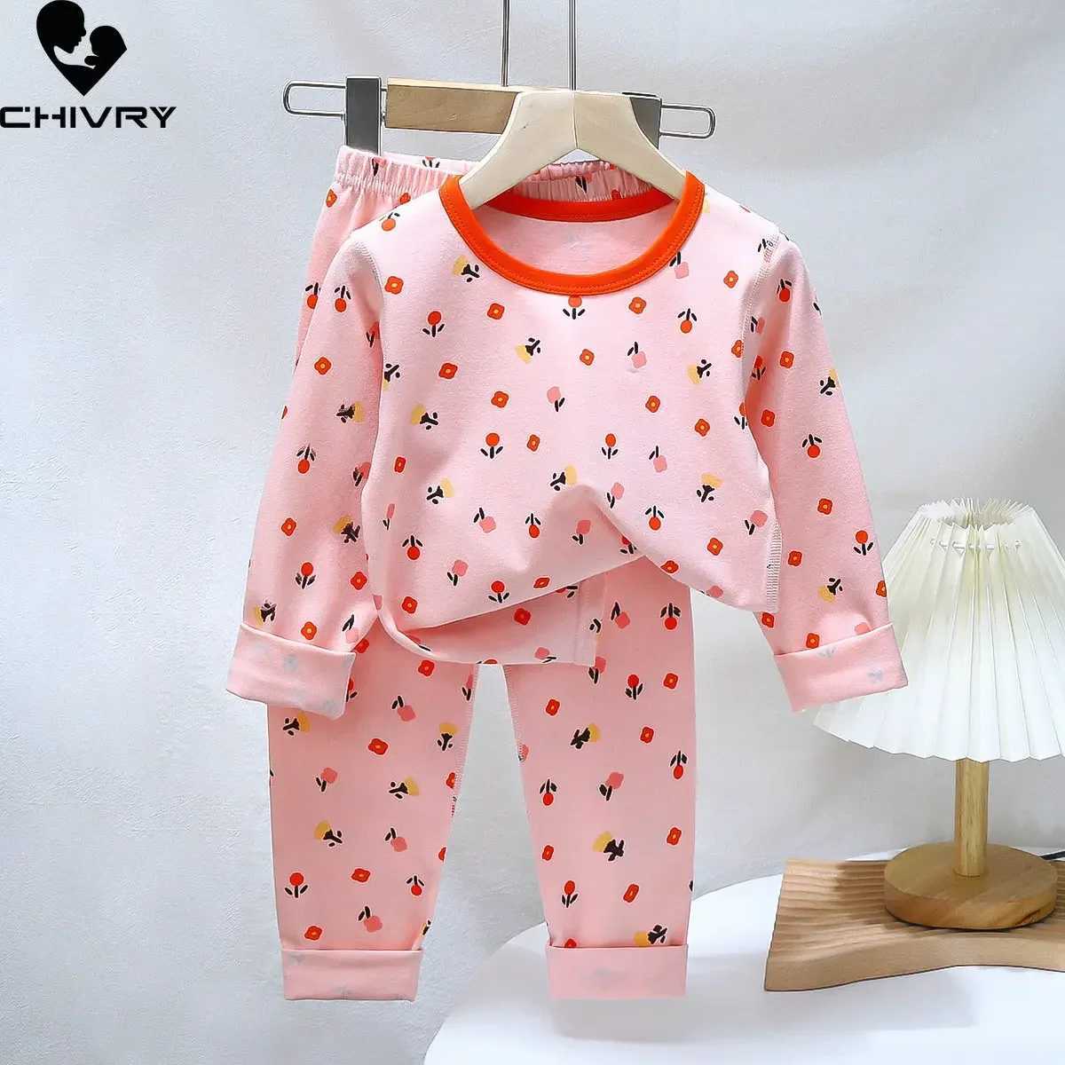 New 2024 Kids Boys Girls Pajamas Sets Cartoon Long Sleeve Lycra T-Shirt Tops with Pants Baby Spring Autumn Sleepwear Clothes M250306
