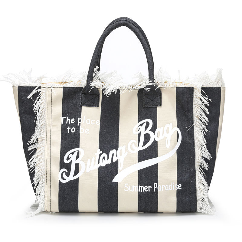Evening Bags Spring Summer Leisure Holiday Tourism Canvas Stripe Handmade Tassel Handbag Tote Bag St barts travel bag yellow stiped bags