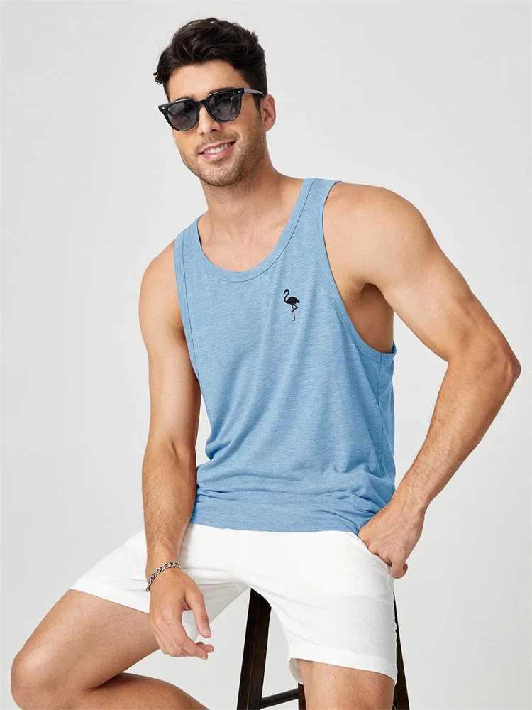 Summer Breathable Mens Fitness Sports Vest Crewneck Sleeveless Solid Color Hawaiian T-Shirt Outdoor Casual Plus Size Mens VestT250318