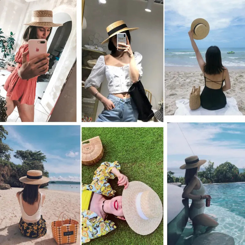 Summer Women Wide Brim Straw Hat Fashion Chapeau Paille Lady Sun Hats Boater Wheat Panama Beach Hats Chapeu Feminino Caps 250303