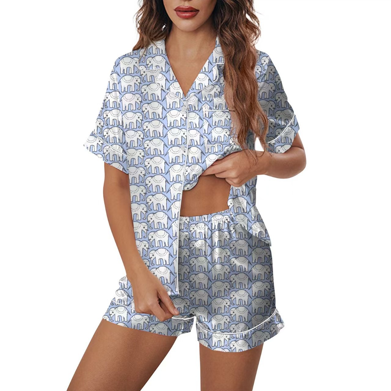 B752-European and American cross-border women's clothing new loose short-sleeved shorts pajamas women's simple casual home clothes