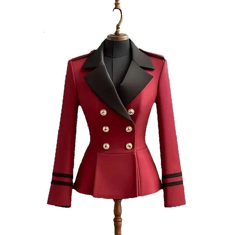 2025 Spring Autumn Women's Popular Explosions Anchorage Red Suit Temperament Slim Waist Advanced Contrast Jacket
