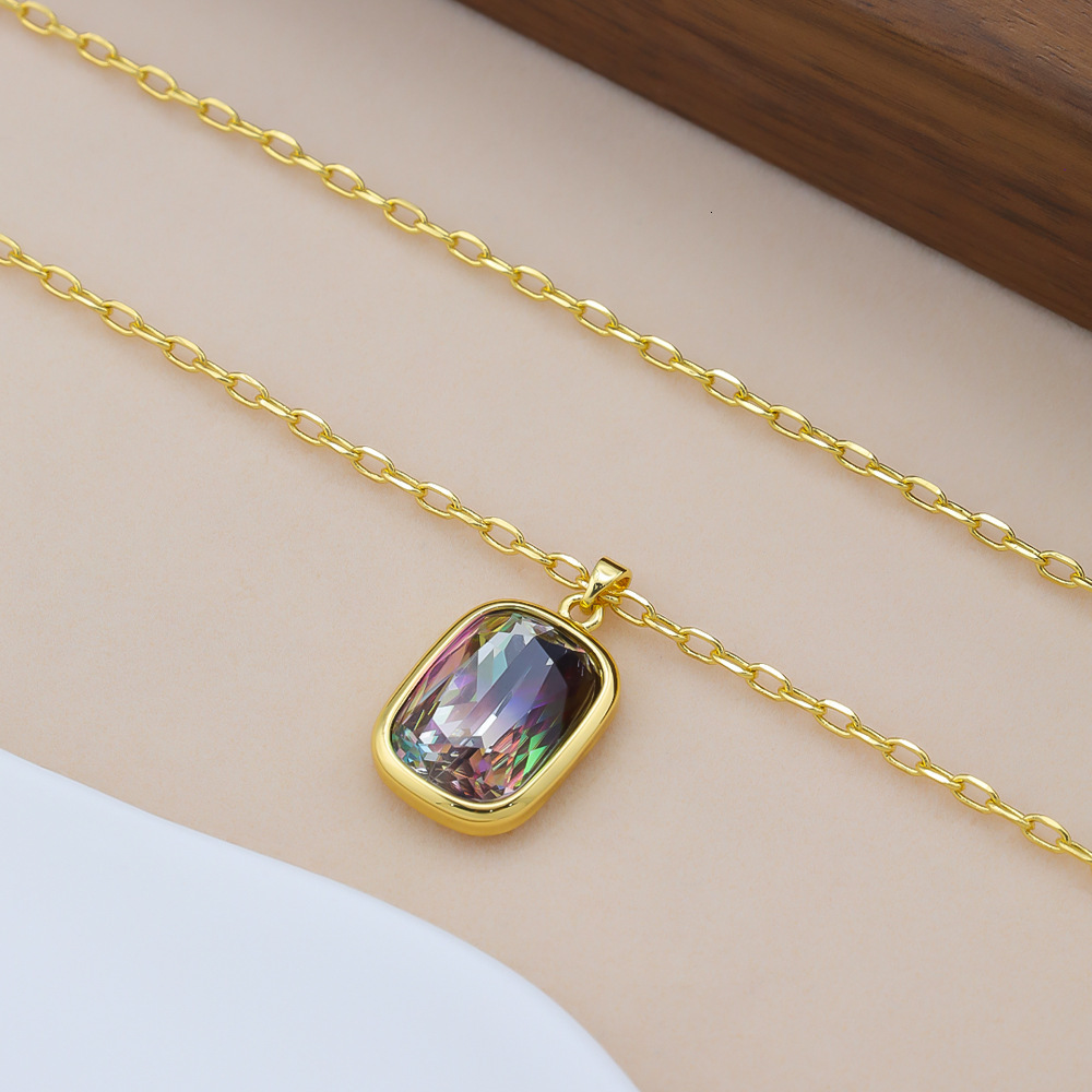 French Luxury Luxury High Sense Square Crystal Necklace Women S925 Silver Pin Earrings Jewelry